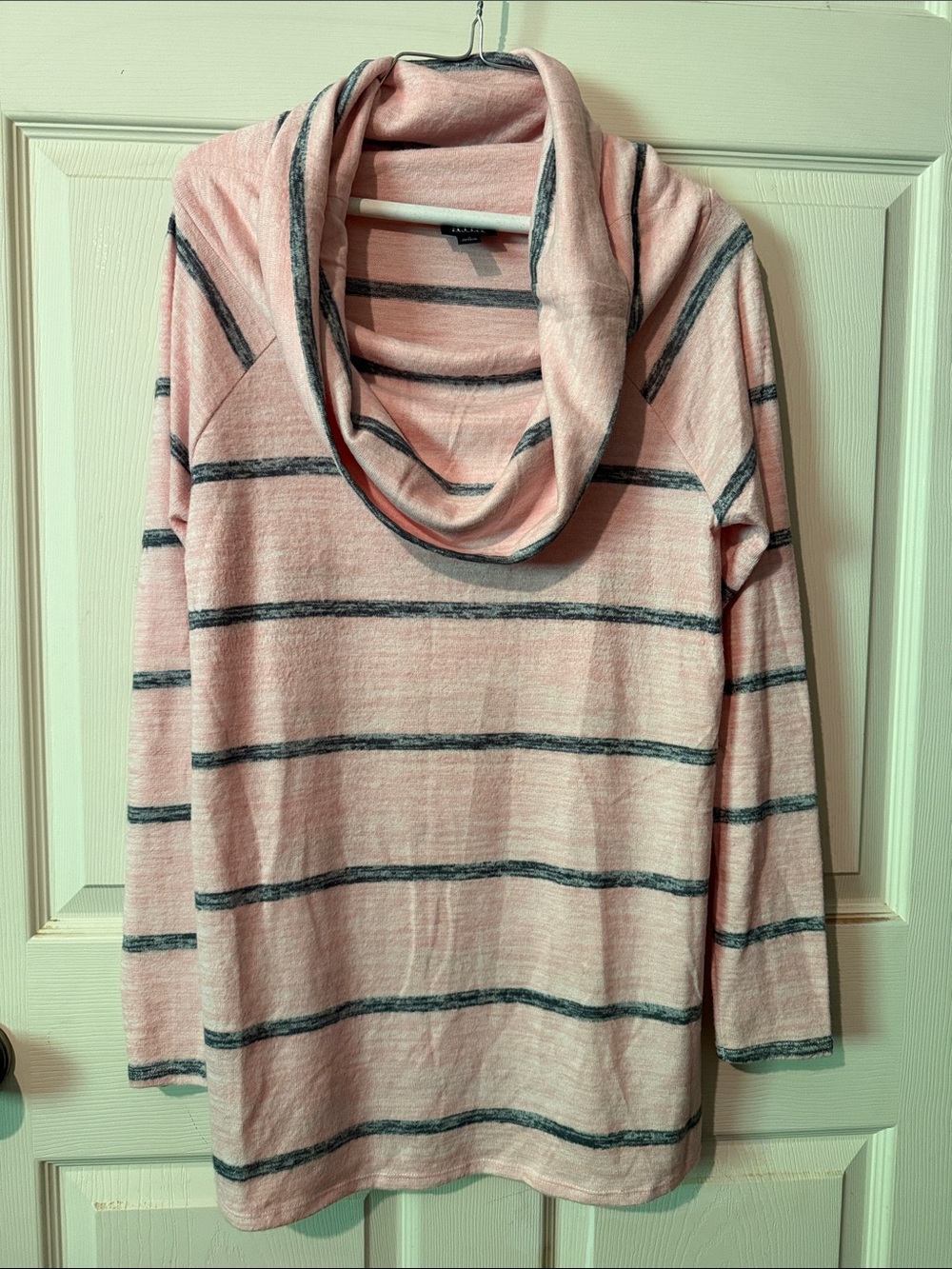 a.n.a Pink and Gray Striped Cowl Neck Sweater